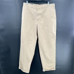 Lands' End khaki pants cuffed classic preppy casual 100% cotton flat front 38